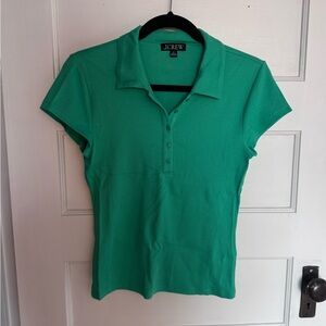 J. Crew Women's Green Ribbed Polo Button-Down Top